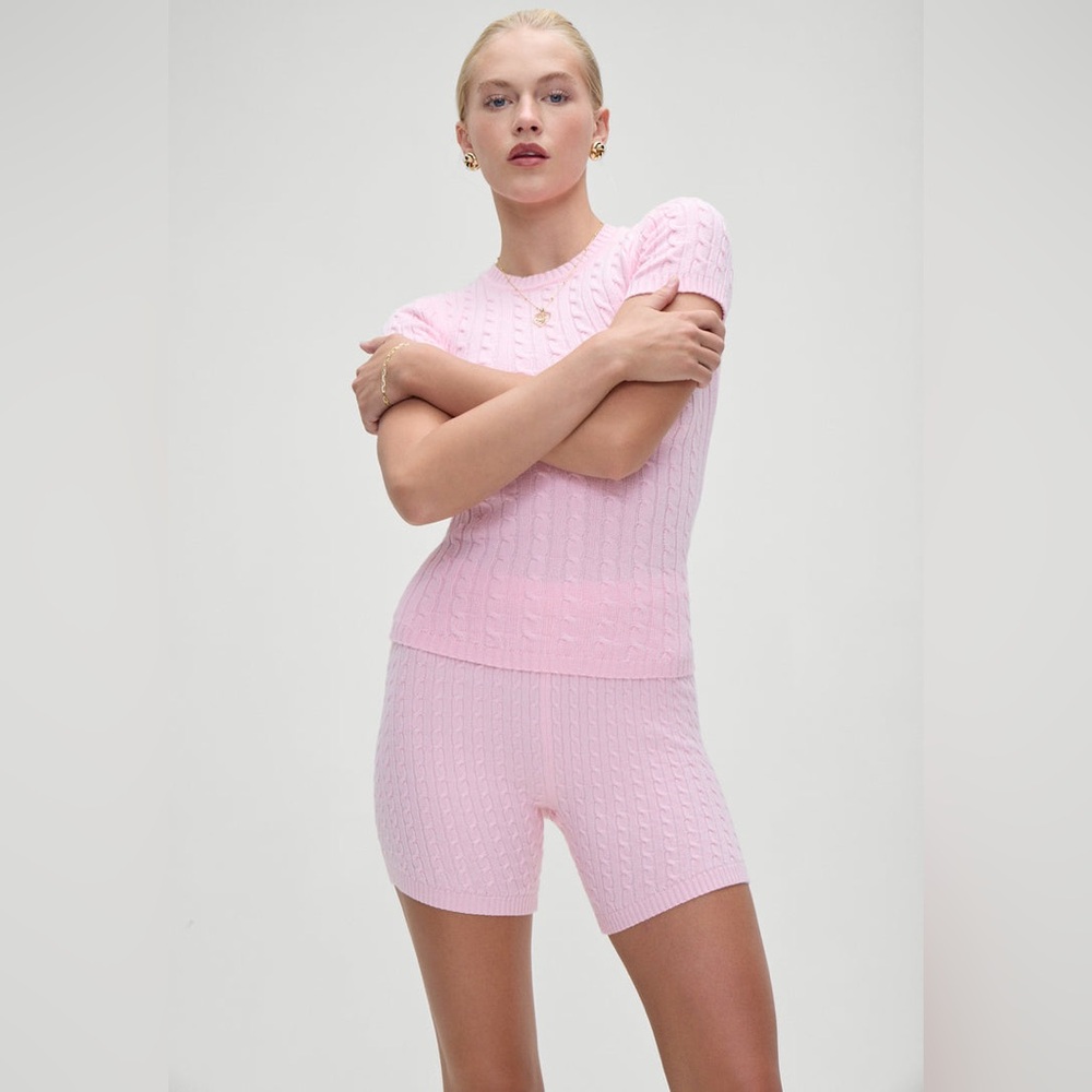 Frank bikinis mulholland/ Ariel knit pink set top and shorts size small